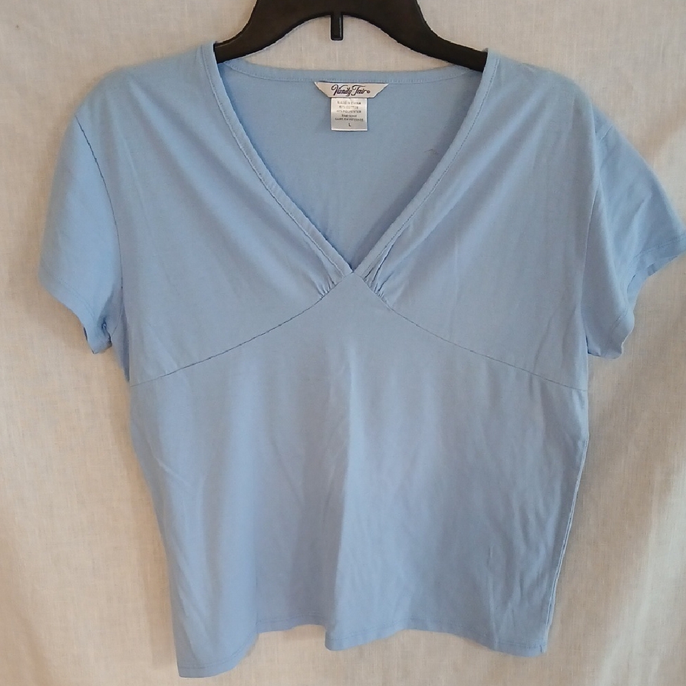 Vanity Fair Light Blue V-Neck Short Sleeve Top